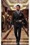 Double Breasted Jacket Slim Fit Men's Suit - Special Occasion and Office Style Gray Black Navy Color - 3