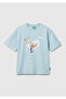 Boy's ice blue front and back one piece printed bicycle collar t-shirt