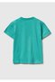 Boy's Blue-Green Crew Neck T-Shirt with Logo Print on the Front - 2