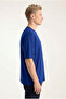 Men's Blue Oversize Modal Fabric Silky Textured Crew Neck T-Shirt - 2
