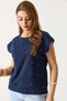 Women's Stylish Tshirt with Stone Detail in Black - 3