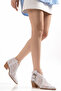 White Lace Fabric Western Cowboy Short Ankle Buckle Summer Boots - 6