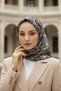 100% Twill Silk Geometric Patterned Black - Beige Colored 90X90 Scarf Sewing Shape: Hand Sewing - 4