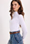 Women's Regular Fit Classic Cut Viscose Fabric Turtleneck White Blouse - 5