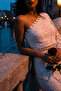 Romantic Lace Single Sleeve Asymmetrical Slim Lined Mini Invitation Dress Ecru - 2