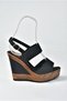 Black Linen Wedge Heeled Women's Shoes K674061305 - 6
