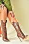 Tan Crocodile Print High Thin Heeled Women's Boots N372677511 - 2