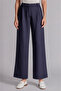 Women's Relaxed Fit Trousers with Side Pockets, Zipper and Agraf Closure, Navy Blue - 3