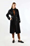 Asymmetrical Windbreaker Buttoned Trench Coat Black - 3