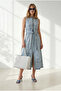 Women's Light Blue Half Zipper Slit Long Denim Dress Elb-19002678 - 3