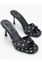 Pia Women's Black Satin White Polka Dot Blunt Toe Heeled Sandals - 3