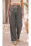 Women's Smoked Linen Look, Premium Textured, High Waist Palazzo Pants with Wide Legs - 5