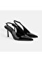 Women's Black Adjustable Stone Buckle Detailed Patent Leather Heeled Shoes