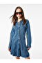 Cotton Long Sleeve Classic Collar Button Flounced Mini Denim Dress