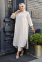 Striped Beige Hijab Tunic 10521Bej
