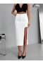 High waist slit detailed denim midi skirt - 4