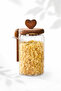 Bent Glass Jar with Acacia Lid and Spoon 760 ml – Vacuum Kitchen Storage Container with Heart Holder - 6