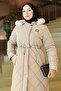 Zippered Waist Lace-Up Quilted Coat Beige 19283 - 2