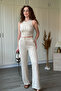 Ruffled Crop Crew Neck Ecru Trouser Set - 5