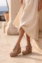 Mink Suede Genuine Leather Wedge Heeled Women's Sandals with Knitted Straps - 4