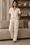 Women's Cream Patterned Milan Knitted Short Sleeve Women's Pajama Set Is Made from Soft and Comfortable Milan Knitted Fabric.