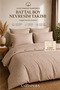 King Size Buttoned Cotton Ranforce Bed Sheet with Elastic and 4 Pillowcases, Striped Duvet Cover Set, King Size Brown