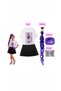 Kpop Rumi Printed Huntrix Demon Slayers Printed T-Shirt + Skirt (Skirt Is Thin Fabric) +Rumi Purple Glitter Hair +Face Stone+Hair Powder Set Party Birthday