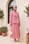 Linen Look Suit with Half Buttoned Sleeves, Elasticated Front, and Tie-Front Skirt - Pomegranate Flower - 3