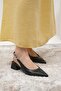 Sophie Black Color Open Back Stone Banded Women's Short Heeled Shoes - 4