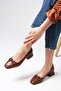 Dolly Brown Buckle Accessory Blunt Toe Women's Short Heeled Shoes - 2