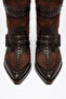 Bitter Brown Matte Leather Buckle Strap Trok Staple Detail Western Cowboy Boots - 3