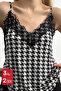 Women's Houndstooth Pattern Lace Detailed Strappy Sandy Blouse 3031