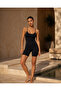 Women's Black Front Zipper Backless Biker Shorts Jumpsuit - 7