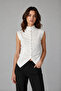 Women's Ecru Outerwear Sleeveless Buttoned Blouse Made from Own Fabric