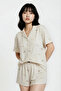 Women's Ecru Puppy Dog Pattern Soft Textured Peter Pan collar Short Sleeve Shorts Pajama Set - 3