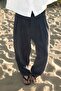 Men's Baggy Pleated Modal Blended Fabric Trousers Navy Blue - 4