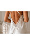 Ecru Satin Backless Women's Nightgown with String Straps - 6