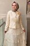Front Pearl Buttoned Short Jacket Ruffled Skirt Burnout Fabric Evening Dress Set - 3