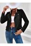 Women's Long Sleeve Collared Front Zipper Short Suede Jacket - 3