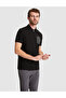 Black Slim Fit 100% Cotton Zippered Polo Collar T-Shirt 50307929-Vr046