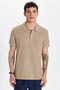 Men's Slim Fit Slim Fit 100% Cotton Beige Polo Neck T-Shirt - 4