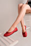 Red Bow Detailed Mesh Women's Ballerinas - 2