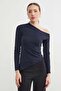 Basic Asymmetric Slit One Shoulder Blouse - 2