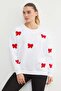 3 Thread Bow Embroidered Oversize Sweatshirt - 3