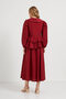 Women's Lace-Up Flounce Long Sleeve Loose Burgundy Blouse - 4