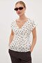 Polka Dot Pleated Blouse with Lace-Up Back