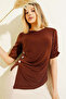 Women's Button Detailed Sandy Blouse 1462 - Brown - 2