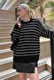Black Striped Women's Knitwear Sweater Mg1262 - 5