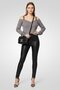 Women Sweatheart Neckline Long Sleeve Knitted Metallic Top, Grey - 2