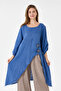 Women's Blue Italian 100% Linen Long Linen Tunic with Deep Side Slits 40 - 44